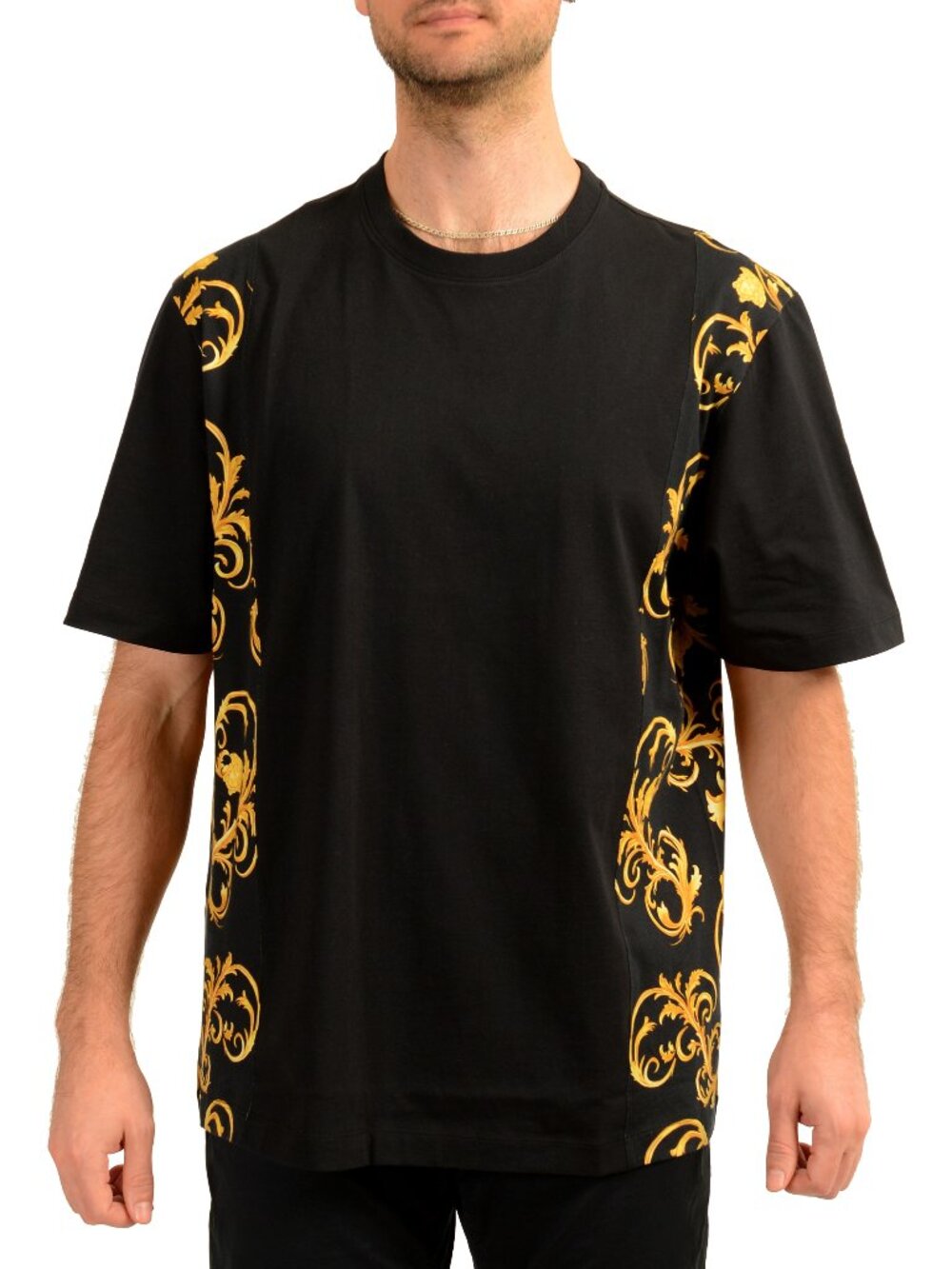 Versace Men's Black Barocco Print Crewneck Short Sleeve T-Shirt US 2XL IT 56